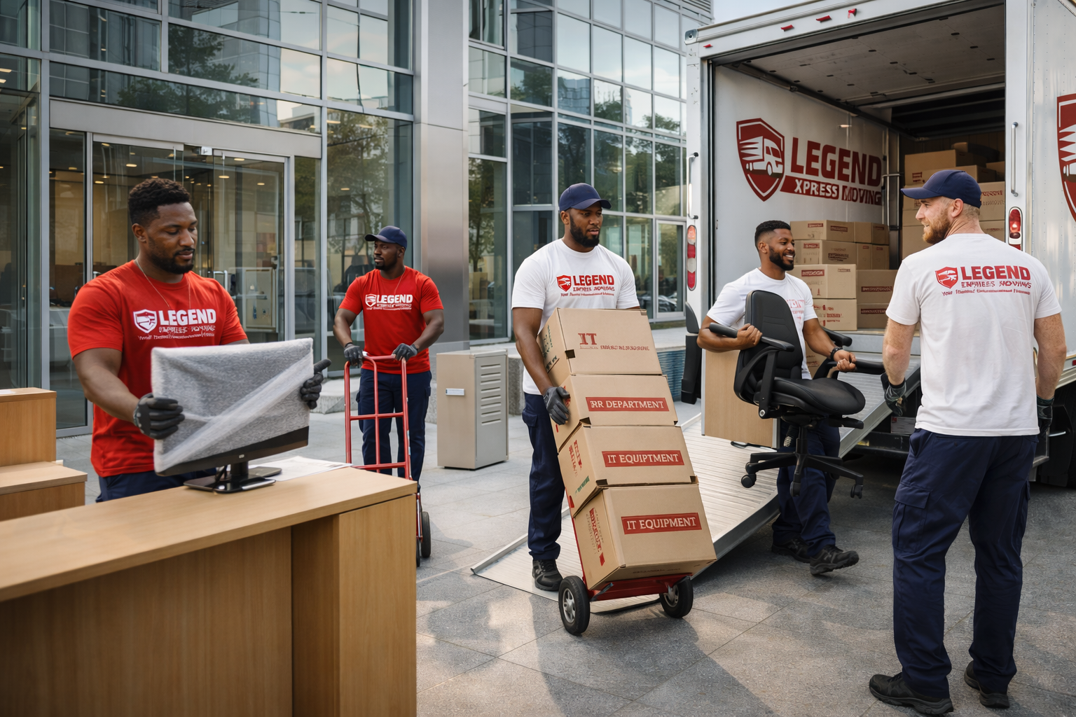 Office workspace being relocated by professional movers