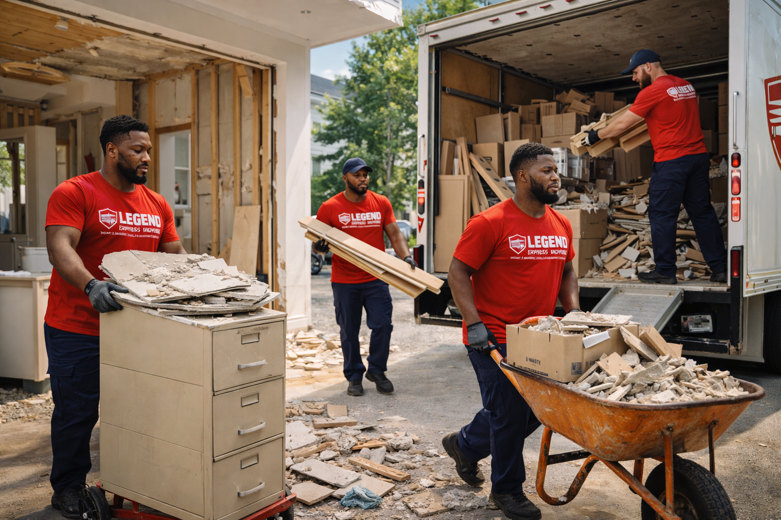 Team removing old furniture and appliances from home