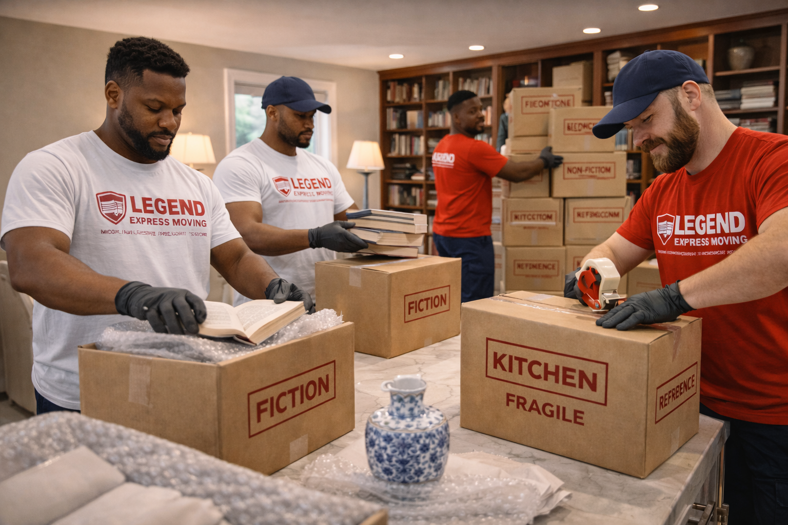 Carefully packed moving boxes labeled and organized