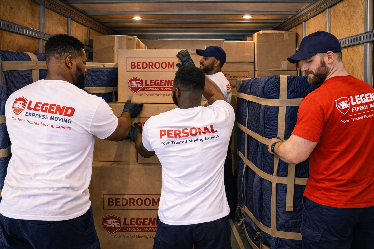 Professional movers carrying furniture