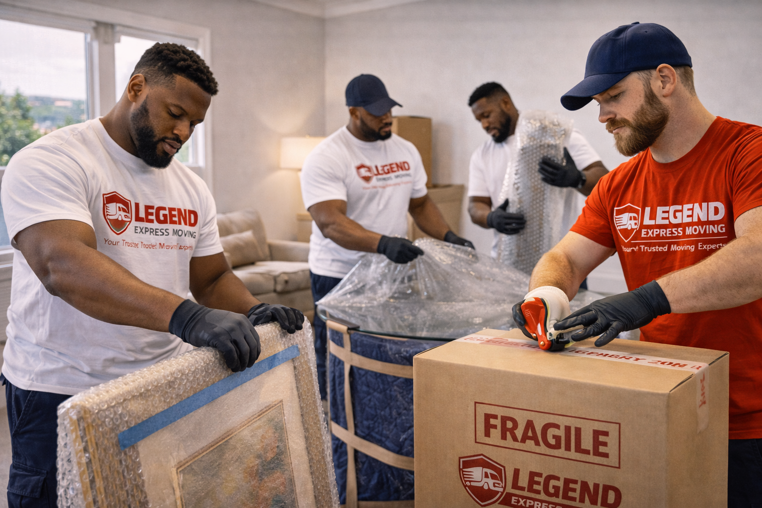 Happy family with movers